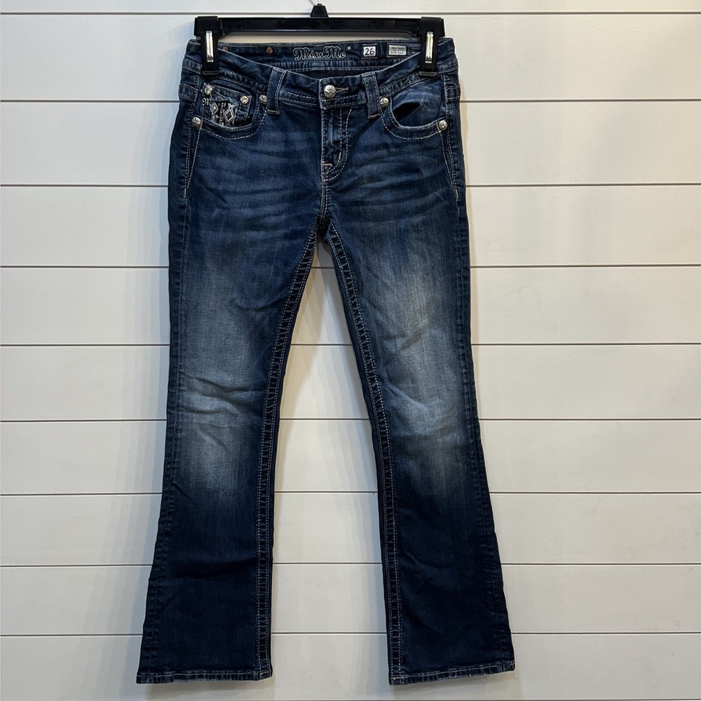 Miss Me Jeans Women's Size 26 Easy Boot Mid Rise Blue Denim Actual 29x29.5